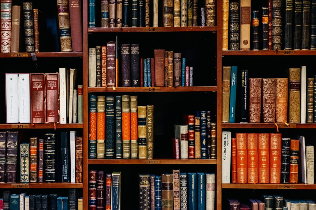 books on a shelf in a library