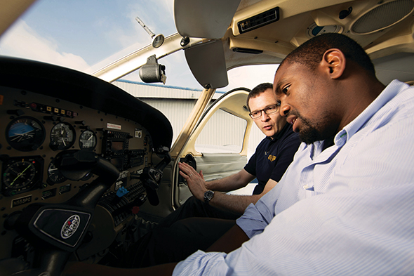 parks college student in a plane
