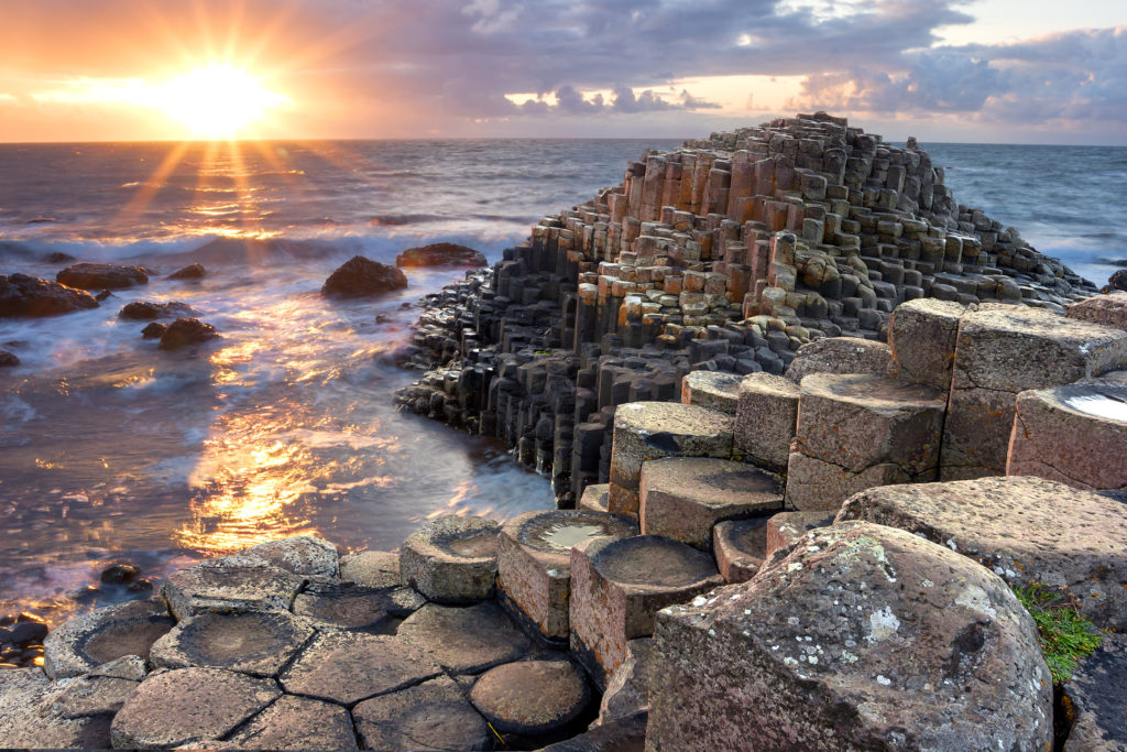 Sunset at Giant's Causeway in North Antrim, Northern Ireland