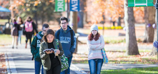 Drew students walking through campus
