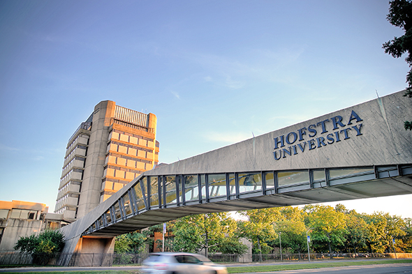 Hofstra University on overpass bridge.